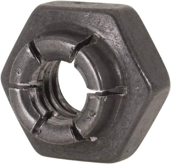 Flex-Loc - 1/4-20 UNC Grade 2 Heavy Hex Lock Nut with Expanding Flex Top - 19/64" High, Uncoated, Meets Military Specifications - Exact Tool & Supply