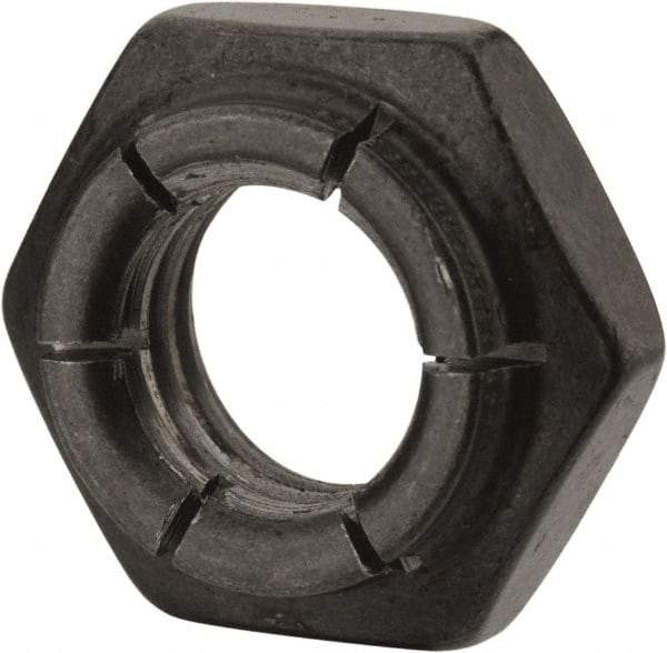 Flex-Loc - 1/2-13 UNC Grade 2 Heavy Hex Lock Nut with Expanding Flex Top - 21/64" High, Uncoated, Meets Military Specifications - Exact Tool & Supply