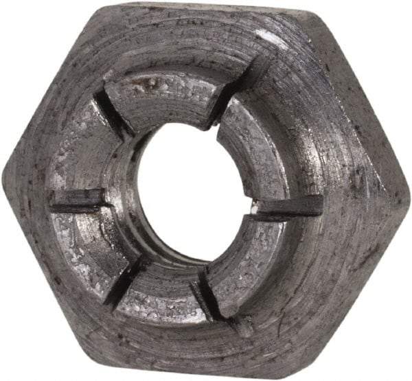 Flex-Loc - 1/4-20 UNC Grade 2 Heavy Hex Lock Nut with Expanding Flex Top - 7/32" High, Uncoated, Meets Military Specifications - Exact Tool & Supply
