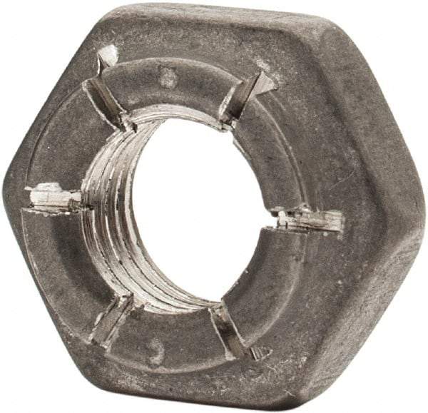 Flex-Loc - 1/4-28 UNJF 18-8 Hex Lock Nut with Expanding Flex Top - 7/32" High, Uncoated, Meets Military Specifications - Exact Tool & Supply