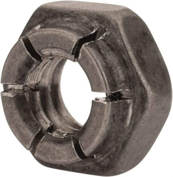 Flex-Loc - 1/4-20 UNC 18-8 Hex Lock Nut with Expanding Flex Top - 7/32" High, Uncoated, Meets Military Specifications - Exact Tool & Supply