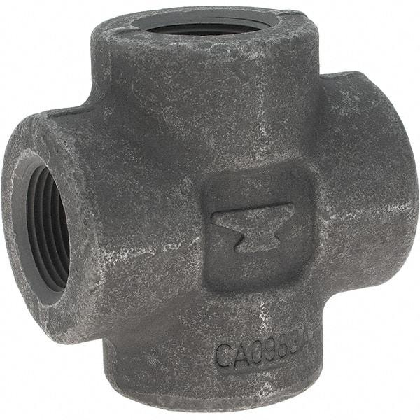 Made in USA - Size 1", Class 3,000, Forged Carbon Steel Black Pipe Cross - 3,000 psi, Threaded End Connection - Exact Tool & Supply
