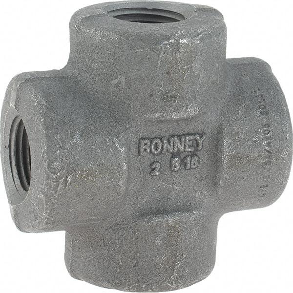 Made in USA - Size 1/2", Class 3,000, Forged Carbon Steel Black Pipe Cross - 3,000 psi, Threaded End Connection - Exact Tool & Supply