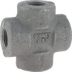 Made in USA - Size 1/2", Class 3,000, Forged Carbon Steel Black Pipe Cross - 3,000 psi, Threaded End Connection - Exact Tool & Supply
