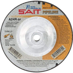 Sait - 24 Grit, 4-1/2" Wheel Diam, 1/8" Wheel Thickness, Type 27 Depressed Center Wheel - Aluminum Oxide, Resinoid Bond, R Hardness, 13,300 Max RPM, Compatible with Angle Grinder - Exact Tool & Supply