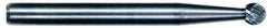 M.A. Ford - 1/8" Cut Diam, 1/8" Shank Diam, Oval Head Single Cut Burr - Carbide, Radius End, 7/32" LOC, 3" OAL - Exact Tool & Supply