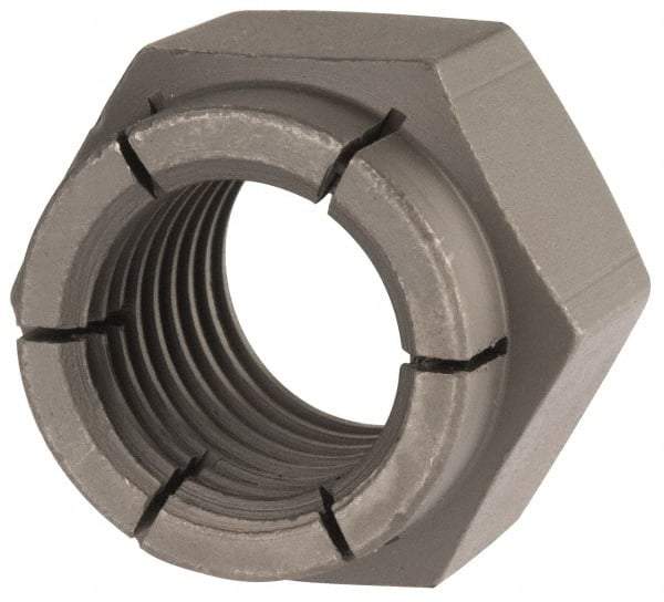 Flex-Loc - 1-8 UNC Grade 2 Hex Lock Nut with Expanding Flex Top - 1-7/16" Width Across Flats, Uncoated, Meets Military Specifications - Exact Tool & Supply