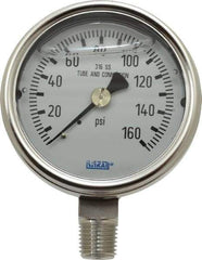 Wika - 2-1/2" Dial, 1/4 Thread, 0-160 Scale Range, Pressure Gauge - Lower Connection Mount, Accurate to 2-1-2% of Scale - Exact Tool & Supply