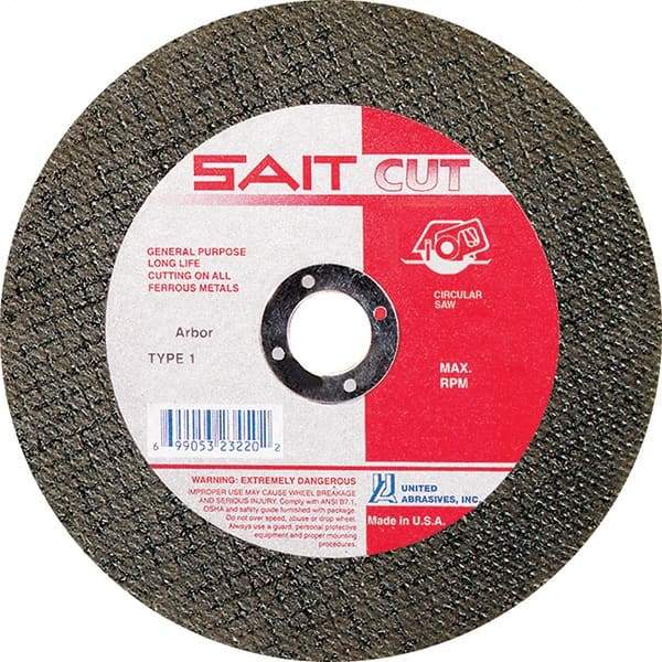 Sait - 4-1/2" 30 Grit Aluminum Oxide Cutoff Wheel - 5/64" Thick, 7/8" Arbor, 13,300 Max RPM, Use with Angle Grinders - Exact Tool & Supply