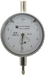 TESA Brown & Sharpe - 0.2" Range, 0-5-0 Dial Reading, 0.0001" Graduation Dial Drop Indicator - 2-1/4" Dial, 0.01" Range per Revolution, Revolution Counter - Exact Tool & Supply