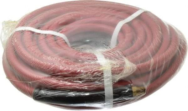 Made in USA - 1/4" ID x 1/2" OD 50' Long Multipurpose Air Hose - MNPT x MNPT Ends, 300 Working psi, 1/4" Fitting, Red - Exact Tool & Supply