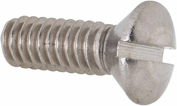 Value Collection - 1/4-20 UNC, 3/4" OAL Slotted Drive Machine Screw - Oval Head, Grade 18-8 Stainless Steel, Uncoated, Without Washer - Exact Tool & Supply