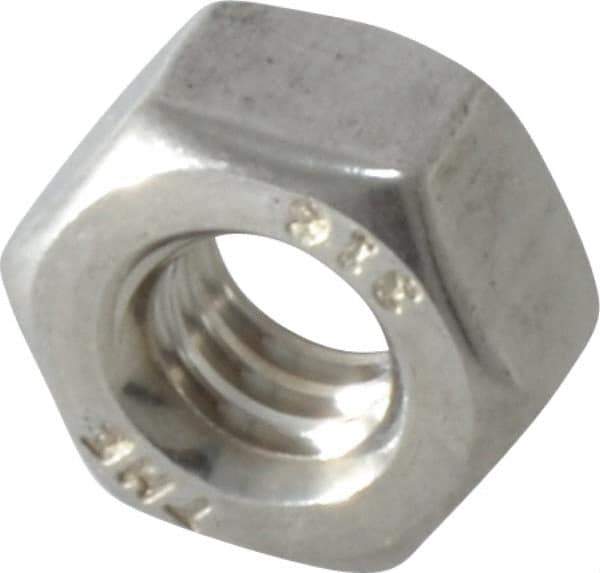 Value Collection - 1/4-20 UNC Stainless Steel Right Hand Hex Nut - 7/16" Across Flats, 7/32" High, Uncoated - Exact Tool & Supply