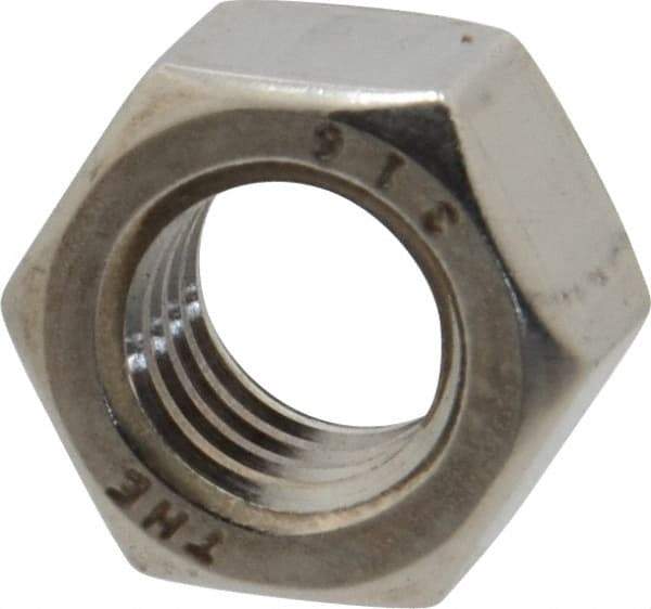 Value Collection - 3/8-16 UNC Stainless Steel Right Hand Hex Nut - 9/16" Across Flats, 21/64" High, Uncoated - Exact Tool & Supply