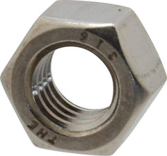 Value Collection - 3/8-16 UNC Stainless Steel Right Hand Hex Nut - 9/16" Across Flats, 21/64" High, Uncoated - Exact Tool & Supply