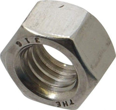 Value Collection - 1/2-13 UNC Stainless Steel Right Hand Hex Nut - 3/4" Across Flats, 7/16" High, Uncoated - Exact Tool & Supply