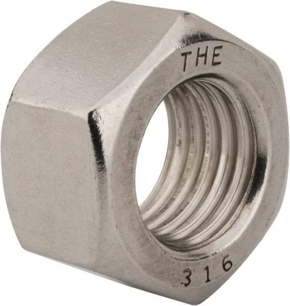 Value Collection - 1-8 UNC Stainless Steel Right Hand Hex Nut - 1-1/2" Across Flats, 55/64" High, Uncoated - Exact Tool & Supply