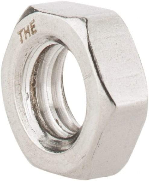 Value Collection - 5/16-18 UNC Stainless Steel Right Hand Hex Jam Nut - 1/2" Across Flats, 3/16" High, Uncoated - Exact Tool & Supply
