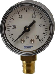 Wika - 1-1/2" Dial, 1/8 Thread, 0-100 Scale Range, Pressure Gauge - Lower Connection Mount, Accurate to 3-2-3% of Scale - Exact Tool & Supply