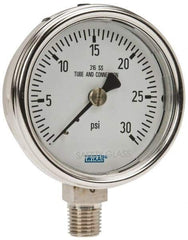 Wika - 2-1/2" Dial, 1/4 Thread, 0-30 Scale Range, Pressure Gauge - Lower Connection Mount, Accurate to 2-1-2% of Scale - Exact Tool & Supply
