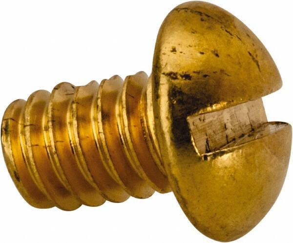Value Collection - 1/4-20 UNC, 3/8" Length Under Head Slotted Drive Machine Screw - Round Head, Brass, Uncoated, Without Washer - Exact Tool & Supply