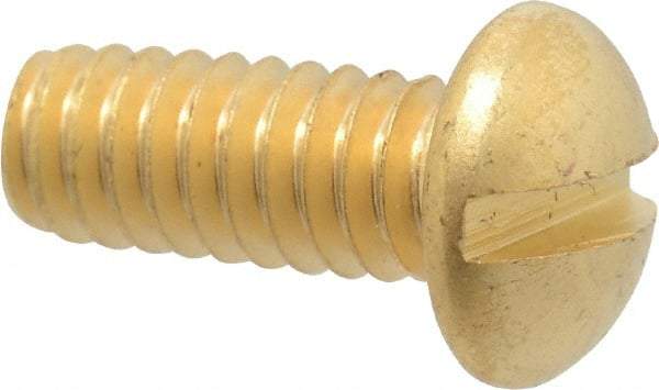 Value Collection - 1/4-20 UNC, 5/8" Length Under Head Slotted Drive Machine Screw - Round Head, Brass, Without Washer - Exact Tool & Supply