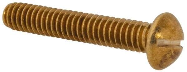 Value Collection - 1/4-20 UNC, 1-1/2" Length Under Head Slotted Drive Machine Screw - Round Head, Brass, Without Washer - Exact Tool & Supply