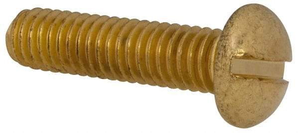 Made in USA - 5/16-18 UNC, 1-1/4" Length Under Head Slotted Drive Machine Screw - Round Head, Brass, Uncoated, Without Washer - Exact Tool & Supply