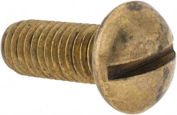 Made in USA - 3/8-16 UNC, 1" Length Under Head Slotted Drive Machine Screw - Round Head, Brass, Uncoated, Without Washer - Exact Tool & Supply