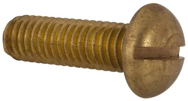 Made in USA - 3/8-16 UNC, 1-1/4" Length Under Head Slotted Drive Machine Screw - Round Head, Brass, Uncoated, Without Washer - Exact Tool & Supply