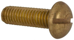 Made in USA - 3/8-16 UNC, 1-1/4" Length Under Head Slotted Drive Machine Screw - Round Head, Brass, Uncoated, Without Washer - Exact Tool & Supply