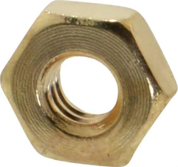 Value Collection - #8-32 UNC Brass Right Hand Machine Screw Hex Nut - 11/32" Across Flats, 1/8" High, Uncoated - Exact Tool & Supply