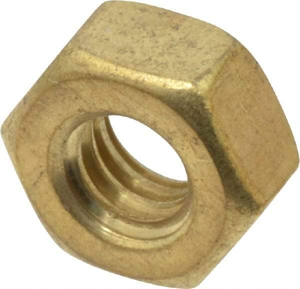 Value Collection - 1/4-20 UNC Brass Right Hand Hex Nut - 7/16" Across Flats, 7/32" High, Uncoated - Exact Tool & Supply
