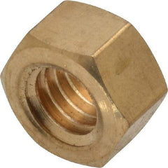 Value Collection - 3/8-16 UNC Brass Right Hand Hex Nut - 9/16" Across Flats, 21/64" High, Uncoated - Exact Tool & Supply