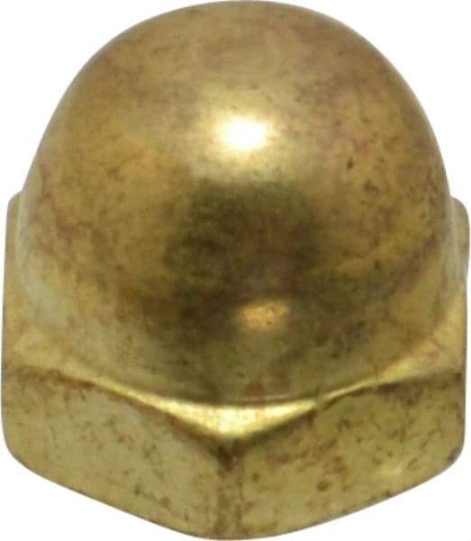 Value Collection - #10-24 UNC, 3/8" Width Across Flats, Uncoated, Brass Acorn Nut - 9/32" Overall Height - Exact Tool & Supply