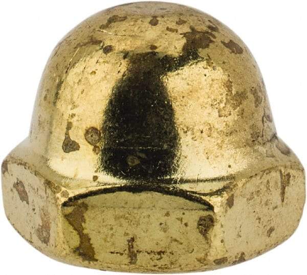 Value Collection - 1/4-20" UNC, 7/16" Width Across Flats, Uncoated, Brass Acorn Nut - 21/64" Overall Height - Exact Tool & Supply