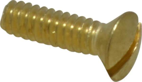 Value Collection - #6-32 UNC, 1/2" OAL Slotted Drive Machine Screw - Oval Head, Brass, Uncoated, Without Washer - Exact Tool & Supply