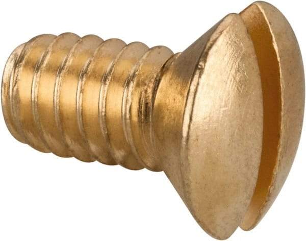 Value Collection - 1/4-20 UNC, 1/2" OAL Slotted Drive Machine Screw - Oval Head, Brass, Uncoated, Without Washer - Exact Tool & Supply