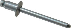RivetKing - Size 62 Dome Head Steel Open End Blind Rivet - Steel Mandrel, 0.02" to 1/8" Grip, 3/8" Head Diam, 0.192" to 0.196" Hole Diam, 0.325" Length Under Head, 3/16" Body Diam - Exact Tool & Supply