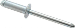 RivetKing - Size 66 Dome Head Steel Open End Blind Rivet - Steel Mandrel, 0.251" to 3/8" Grip, 3/8" Head Diam, 0.192" to 0.196" Hole Diam, 0.575" Length Under Head, 3/16" Body Diam - Exact Tool & Supply