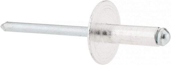 RivetKing - Size 66 Large Flange Dome Head Aluminum Open End Blind Rivet - Steel Mandrel, 0.251" to 3/8" Grip, 5/8" Head Diam, 0.192" to 0.196" Hole Diam, 0.575" Length Under Head, 3/16" Body Diam - Exact Tool & Supply