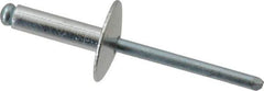 RivetKing - Size 68 Large Flange Dome Head Aluminum Open End Blind Rivet - Steel Mandrel, 0.376" to 1/2" Grip, 5/8" Head Diam, 0.192" to 0.196" Hole Diam, 0.7" Length Under Head, 3/16" Body Diam - Exact Tool & Supply
