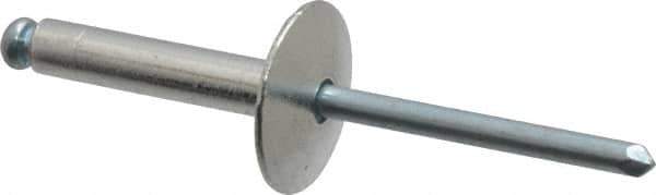 RivetKing - Size 612 Large Flange Dome Head Aluminum Open End Blind Rivet - Steel Mandrel, 0.626" to 3/4" Grip, 5/8" Head Diam, 0.192" to 0.196" Hole Diam, 0.95" Length Under Head, 3/16" Body Diam - Exact Tool & Supply