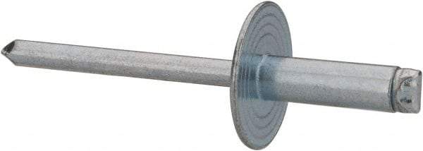 RivetKing - Size 66 Large Flange Dome Head Steel Open End Blind Rivet - Steel Mandrel, 0.251" to 3/8" Grip, 5/8" Head Diam, 0.192" to 0.196" Hole Diam, 0.575" Length Under Head, 3/16" Body Diam - Exact Tool & Supply