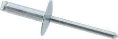 RivetKing - Size 68 Large Flange Dome Head Steel Open End Blind Rivet - Steel Mandrel, 0.376" to 1/2" Grip, 5/8" Head Diam, 0.192" to 0.196" Hole Diam, 0.7" Length Under Head, 3/16" Body Diam - Exact Tool & Supply