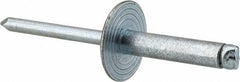 RivetKing - Size 610 Large Flange Dome Head Steel Open End Blind Rivet - Steel Mandrel, 0.501" to 5/8" Grip, 5/8" Head Diam, 0.192" to 0.196" Hole Diam, 0.825" Length Under Head, 3/16" Body Diam - Exact Tool & Supply