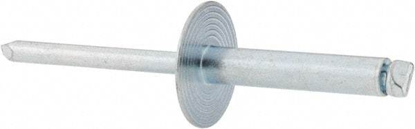 RivetKing - Size 612 Large Flange Dome Head Steel Open End Blind Rivet - Steel Mandrel, 0.626" to 3/4" Grip, 5/8" Head Diam, 0.192" to 0.196" Hole Diam, 0.95" Length Under Head, 3/16" Body Diam - Exact Tool & Supply