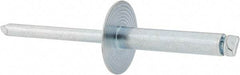 RivetKing - Size 612 Large Flange Dome Head Steel Open End Blind Rivet - Steel Mandrel, 0.626" to 3/4" Grip, 5/8" Head Diam, 0.192" to 0.196" Hole Diam, 0.95" Length Under Head, 3/16" Body Diam - Exact Tool & Supply