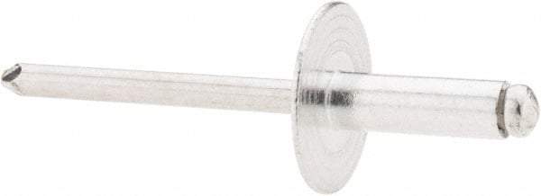 RivetKing - Size 66 Large Flange Dome Head Aluminum Open End Blind Rivet - Aluminum Mandrel, 0.251" to 3/8" Grip, 5/8" Head Diam, 0.192" to 0.196" Hole Diam, 0.575" Length Under Head, 3/16" Body Diam - Exact Tool & Supply