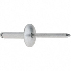 RivetKing - Size 610 Large Flange Dome Head Aluminum Open End Blind Rivet - Aluminum Mandrel, 0.501" to 5/8" Grip, 5/8" Head Diam, 0.192" to 0.196" Hole Diam, 0.825" Length Under Head, 3/16" Body Diam - Exact Tool & Supply